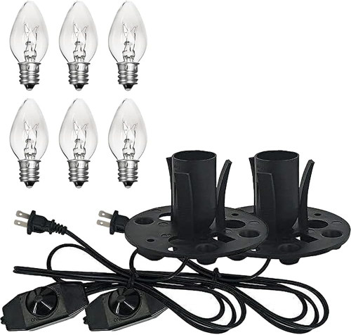 Tiqian 2-Pack Salt Lamp Cord Replacement, 5-Foot Long with Dimmer Switch, E12 Base, 15W LED Warm White Bulbs (6-Pack)