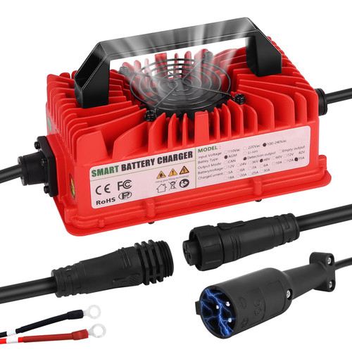 48 Volt Golf Cart Batteries Smart Charger | Golf Cart Battery Charger for Club Car & EZGO Carts | IP67 Waterproof 15A Rapid Charging with 3-Pin Plug (Auto-Shutoff Protection 3-Stage Optimization)-1765521894