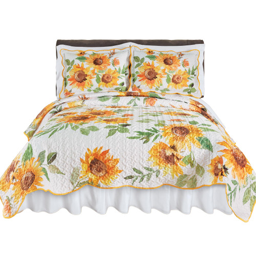 Collections Etc Trailing Sunflower Reversible Scalloped Edge Quilt-1765521911