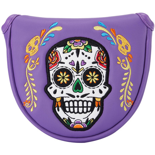 Gbourly Purple Golf Club Colorful Skull Skeleton Mallet Putter Head Cover Magnetic Closure Heel Shafted Satin Pattern PU Leather Headcover