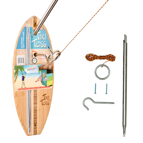 Tiki Toss Hook and Ring Toss Deluxe Set - 100% Bamboo with 5 Ft Telescoping Pole and All Parts Included