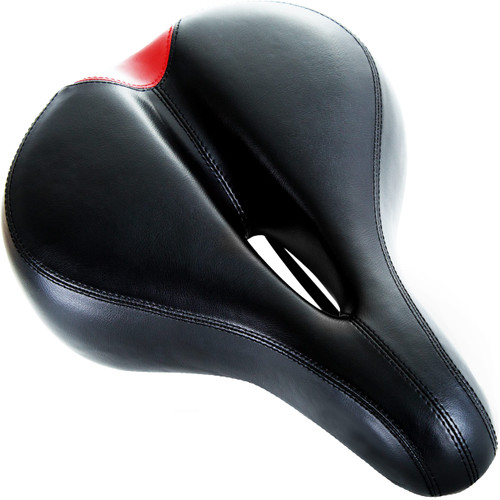 Bikeroo Comfort Saddle for Women & Men - Universal Fit Indoor & Outdoor Bicycles - Center Cutaway for Weight Distribution, Prostate Pressure Relief - Memory Foam - Red