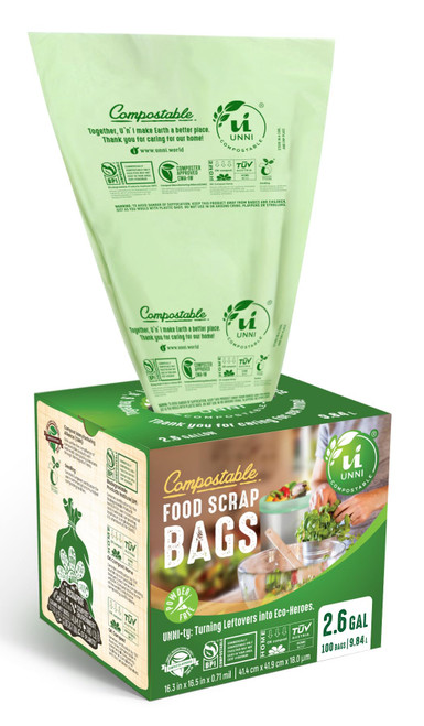 UNNI Compostable Trash Bags, 2.6 Gallon / 9.84 Liter, 200 Count, Extra Thick 0.71 Mil Small Kitchen Food Scrap Bin Liners, Certified by BPI, CMA & OK compost HOME, Meets the ASTM D6400 Standard