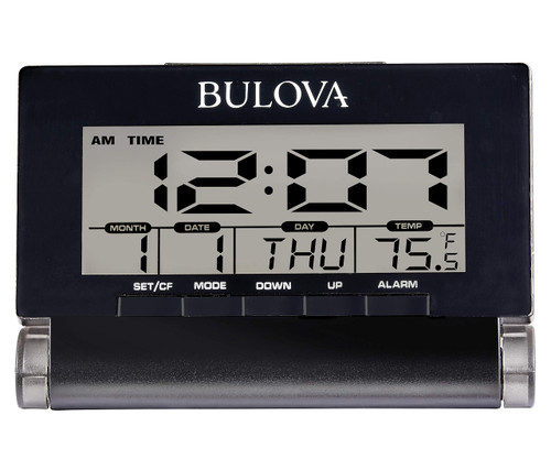 Bulova Travel Time Alarm Clock, Black (B1707)