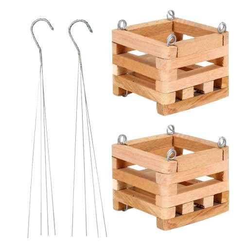 4" Natural Wooden Square Hanging Basket Outdoor Garden Planters 2-Pack (1)