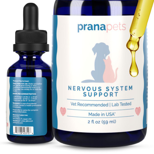 PranaPets Nervous System Support for Dogs and Cats | Herbal Formula Safely Aids in Reducing Nervousness, Involuntary Muscle Movements, Twitching and Helps Support Brain & Nervous System