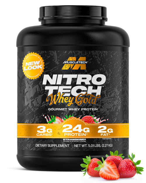 Muscletech Whey Protein Powder (Strawberry Shortcake, 5LB) - Nitro-Tech Whey Protein Isolate Smoothie Mix for Lean Muscle & Fast Recovery - 24g of Whey Gold Protein for Women & Men, Packaging May Vary