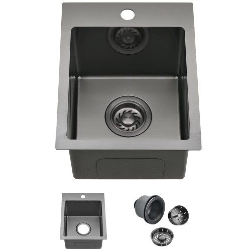 13 Drop In Black Kitchen Bar Sink, ZDHHT 13 x 15 x 8 Inches T304 Black Stainless Steel Topmount Small Kitchen Sink Bar Prep RV Sink 13 Drop In Black Kitchen Bar Sink, ZDHHT 13 x 15 x 8 Inches T304 Black Stainless Steel Topmount Small Kitchen Sink Bar Prep RV Sink