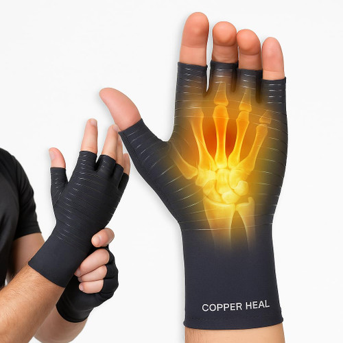 COPPER HEAL Arthritis Compression Gloves - (PAIR) Rheumatoid Arthritis Carpal Tunnel RSI Osteoarthritis & Tendonitis Open Finger