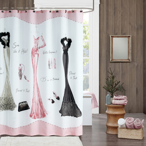 DS BATH Haute Pink Girls Women Fabric Shower Curtain, Print Polyester Shower Curtains for Bathroom, Waterproof Decorative Bathroom Curtains, 72" W x 72" H
