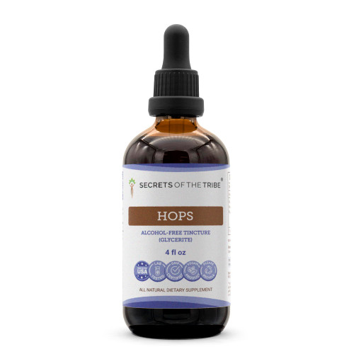 Secrets of the Tribe Hops Tincture Alcohol-Free Liquid Extract, Hops (Humulus Lupulus) Dried Flower (4 FL OZ)