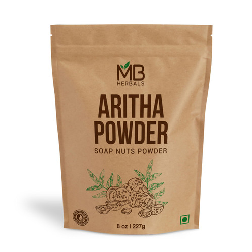 MB Herbals Aritha Powder 8 oz | 227G | 100% Pure & Organically Grown (Wild-crafted) Soap Nut Powder | Natural Hair Shampoo & Conditioner | Sapindus mukorossi