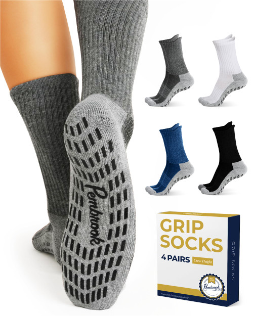 Pembrook 4 Pairs Crew Non Slip Socks - Gripper for Men Women Husband Dad | Grip | Non Slip Men | Non Skid Socks for Men