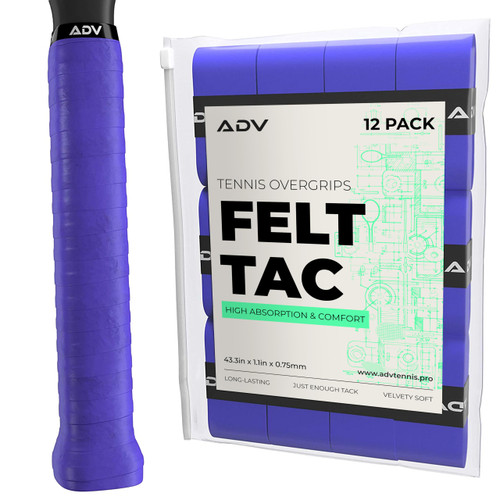 ADV Dry Tennis Overgrip Tape - 3, 12, 30, 60 Pack - FeltTac Tennis Racket Grip Tape - Ultra Absorbent Tennis Grip Tape - Comfort Tennis Racket Grips - Tennis Grips Overgrip (12-Pack Purple)