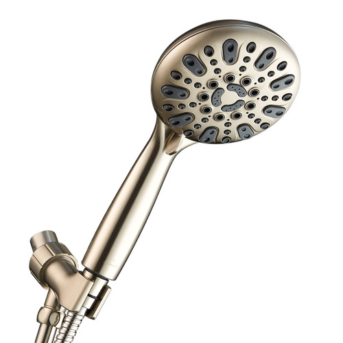 Couradric Handheld Shower Head, 6 Spray Setting High Pressure Shower Head with Brass Swivel Ball Bracket and Extra Long Stainless Steel Hose, Brushed Nickel, 5"