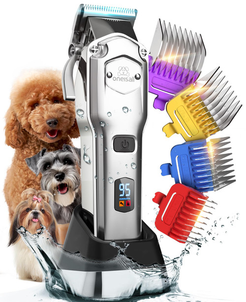 oneisall Pet Clippers for Grooming Professional,Cordless/Rechargeable Dog Grooming Kit with Detachable Metal Combs, Low Noise Heavy-Duty Dog Clippers for Thick/Curly/Fine/Wavy Hair (Sliver) oneisall Pet Clippers for Grooming Professional,Cordless/Rechargeable Dog Grooming Kit with Detachable Metal Combs, Low Noise Heavy-Duty Dog Clippers for Thick/Curly/Fine/Wavy Hair (Sliver)