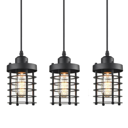 WINSOON 3 Pack Pendant Light Fixture Industrial Rustic Metal Cage Hanging Kitchen Island Lighting Shade for Farmhouse Dining Room Black Ceiling Lamp