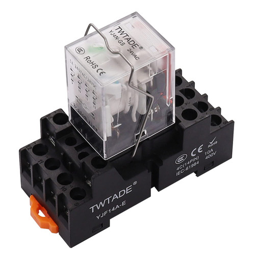 TWTADE/AC 24V Relay 5A Electromagnetic Power Coil Relay 14 Pins 4PDT 4NO+4NC HH54P MY4J with Indicator Light & Socket Base -YJ4N-GS