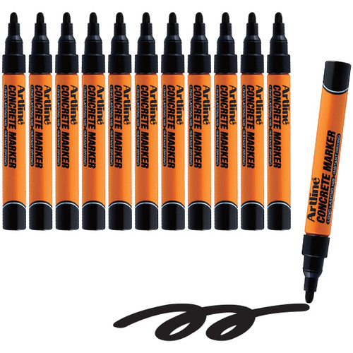 Artline Professional Concrete Permanent Markers with Durable 1.5mm Bullet Tip, Heavy Duty and Ideal for Rough Surfaces, Quick-Dry Ink Construction Markers, and for Parking Lot Marking - Black, 12-Pack