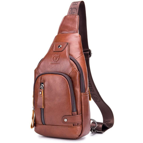 Hebetag Leather Sling Bag Hiking Daypack for Men Women Outdoor Travel Camping Fishing Crossbody Shoulder Chest Pack Backpack