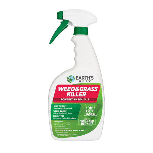 Earth's Ally Weed and Grass Killer | Safe, Pet-Friendly Natural Weed Control Spray for Patios, Driveways & Sidewalks, Ready-to-Use 24oz - Bee Safe, No Glyphosate Weed Killer