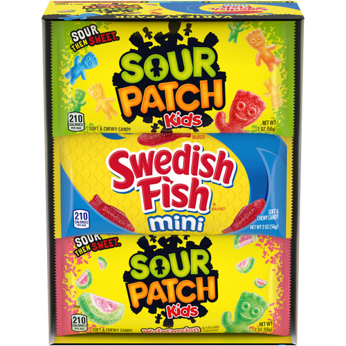 SOUR PATCH KIDS and SWEDISH FISH Mini Soft & Chewy Candy Variety Pack, Christmas Candy Stocking Stuffers, 18 - 2 oz Bags