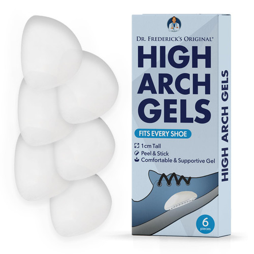 Dr. Frederick’s Original Arch Support Gel Inserts - 6 ct - 1.1 cm High Arch Support for Plantar Fasciitis, Flat Feet & PES Cavus - Peel & Stick Reusable Insoles for Men & Women - Fits All Shoe Types