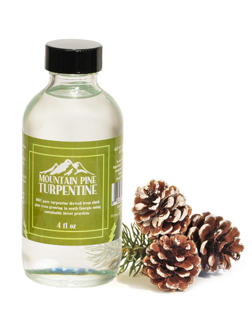 Mountain Pine 100% Pure Gum Spirits of Turpentine – Pure Turpentine Oil Paint Thinner Extracted from Raw Pine Gum – Locally Harvested & Bottled – Made in The USA – Pure Pine Gum Turpentine – 4 Ounces