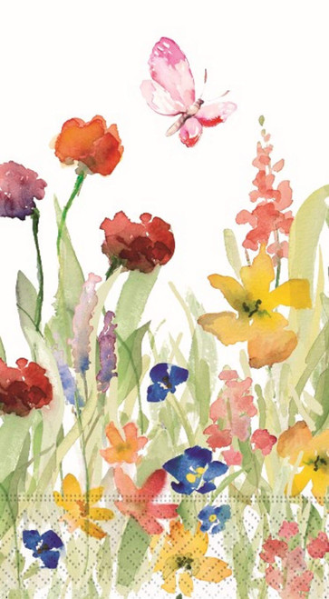Design Design Wildflowers Garden Theme Disposable Guest Towels - Butterflies and Wildflowers - Pack of 15 - 3-Ply Buffet Napkins