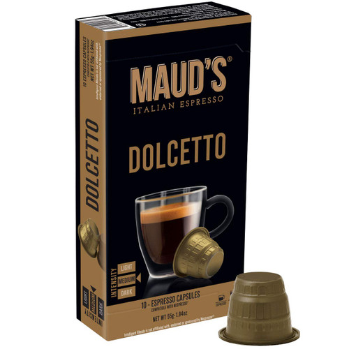 Maud's Dolcetto Espresso Capsules 50ct.,100% Hand-Crafted Arabica Coffee Exotic Italian Espresso Capsules, Single Serve Medium Roast Coffee Espresso Pods, Original Machine Nespresso Compatible