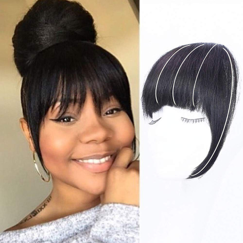 RosesAngel Clip in Bangs Natural Black Bangs Clip in Fringe Hair Extensions Remy Human Hair with Temples Natural Color for Women
