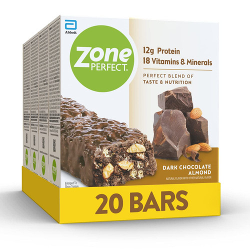 ZonePerfect Protein Bars | 13g Protein | 18 Vitamins & Minerals | Nutritious Snack Bar | Dark Chocolate Almond | 4 Count (Pack of 5) | 20 Bars