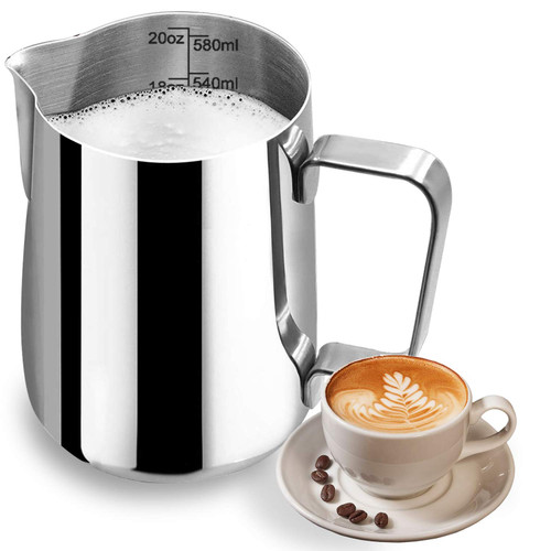 Milk Frothing Pitcher, Stainless Steel Latte Art Creamer Cup The Best Milk Frother Steamer Cup Stainless Steel Coffee Milk Frothing Cup,Coffee Steaming Pitcher 20oz/500ml (20 oz)