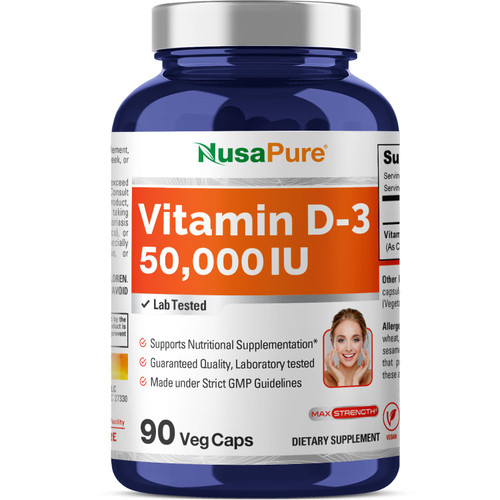 NusaPure Vitamin D3 50,000 IU 90 Veggie Capsules (Non-GMO, Vegan)