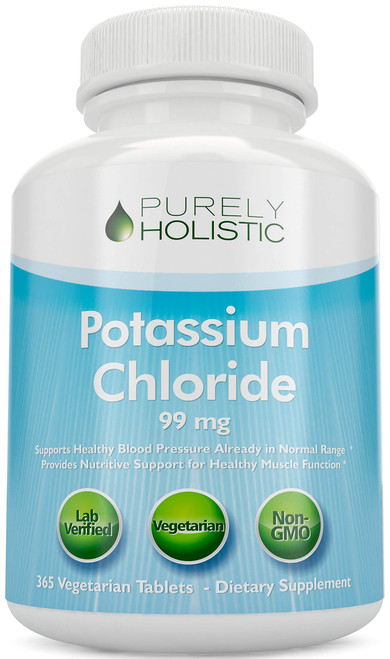Potassium Chloride 365 Tablets 1 Year Supply - Potassium Supplement 99mg Tablets - Vegetarian and Non GMO