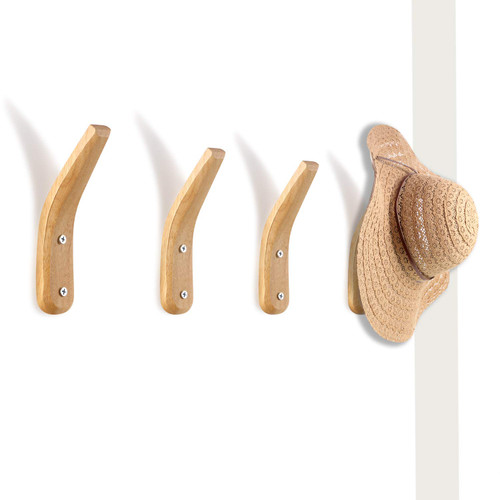Boao 4 Pieces Wood Hooks for Towels Wall-Mounted Natural Wood Wall Hanger Unique V Shape Wall Mount Storage Coat Rack for Hanging Coats Hats Bags(Wood Color)