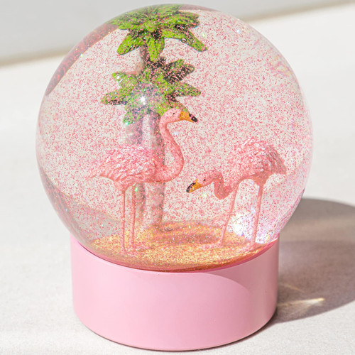 ANGELLOONG Pink Flamingo Snow Globe for Kids Girls, Originality 3D Flamingo Glitter Glass Snow Globes for Adults Women Christmas Valentines Home Decor, 100MM