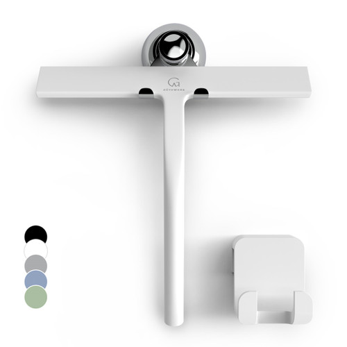 GÜTEWERK Shower Squeegee for Glass Doors, Silicone Window Squeegee, Bathroom and Glass Cleaning - White - 9 Inch