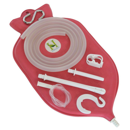Enema Bag Kit for Colon Cleansing with Silicone Hose (2 Quart, Open Top) - Red
