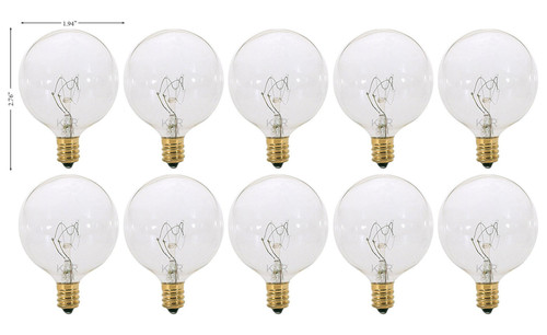 KOR (Pack of 10) G16.5 Clear FinshDecorative (E12) Candelabra Base Globe Shape Incandescent 120V G16 1/2 Light Bulbs (25)