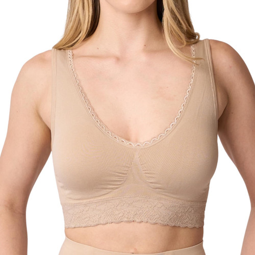 Coobie Seamless Comfort Bra with Lace Trim,Light Nude,Large
