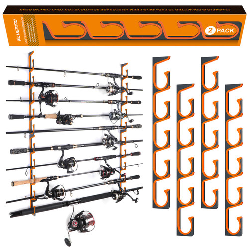 PLUSINNO Orange H5 Horizontal Fishing Rod/Pole Holders for Garage, Wall or Ceiling Mounted Fishing Rod Rack, Aviation Aluminum Fishing Holder Holds up to 5 Rod or Combos or Nets Storage Racks PLUSINNO Orange H5 Horizontal Fishing Rod/Pole Holders for Garage, Wall or Ceiling Mounted Fishing Rod Rack, Aviation Aluminum Fishing Holder Holds up to 5 Rod or Combos or Nets Storage Racks