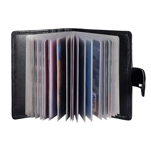 STARHIDE Soft Genuine Leather Compact Credit Debit Card Holder Case with Removable Plastic Sleeves 210 (Black)