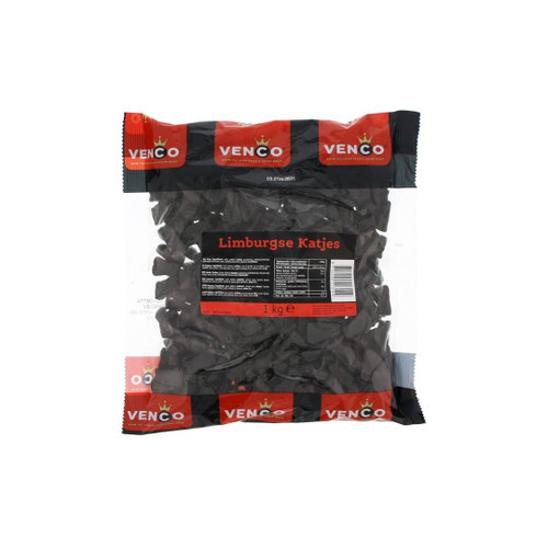 Licorice in 1 Kilo / 2.2lb Bag - Venco Limburgse Katjes Drop Sweet (Holland Lakritze Black Cat Kittens Licorice)