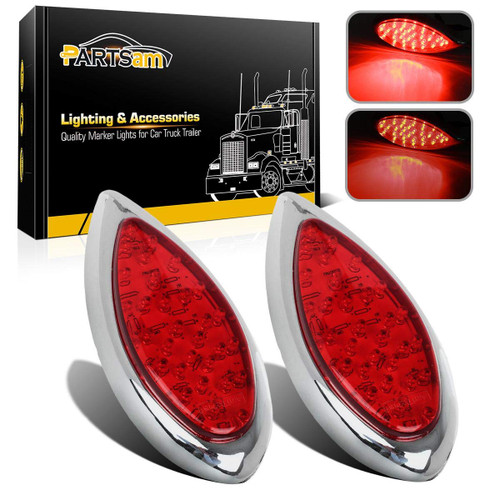 2PCS Red 35 LED Chrome Tear Drop Truck Trailer Stop Turn Brake Tail Lights Sealed w/High Low Brightness