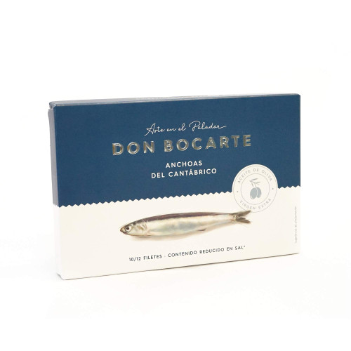 Don Bocarte Cantabrian Anchovies in Extra Virgin Olive Oil – 100g Tin (10/12 Fillets) – Hand-Packed Santoña Spanish Anchovies