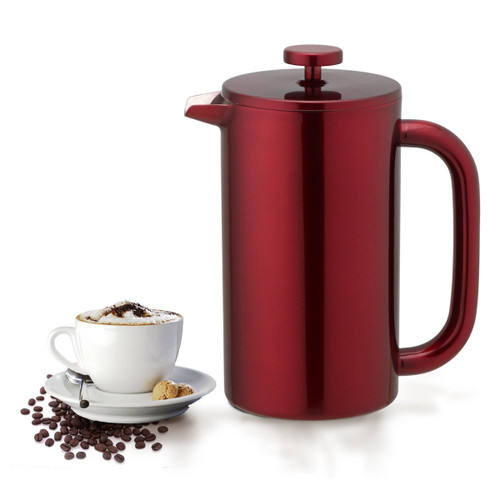 Highwin 8-Cup Double Wall Insulated Stainless Steel French Coffee Press, 32-Ounce Durable Coffee Tea Maker with Stainless Steel Plunger, Red
