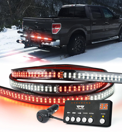 LUMENIX 49" Inch Strobe Light Strips, Back Window | Tailgate White Red Warning Emergency Flashing Firefighter Double Row LED Strip Flexible Lights Bar w/Controller for Fire Trucks POV Vehicles - 1PC