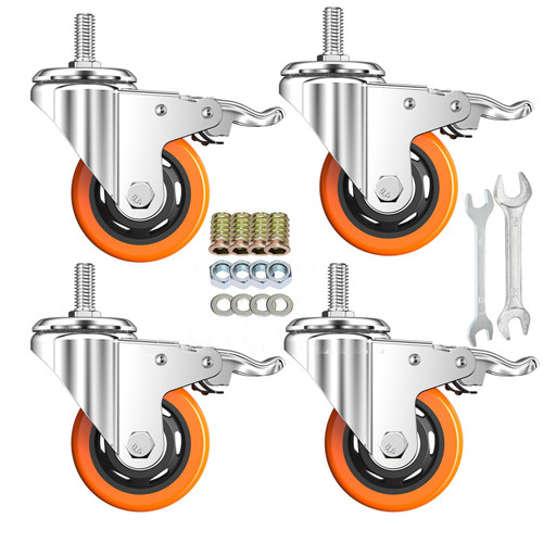 Stem Casters Heavy Duty Casters Swivel Threaded Stem Caster Wheels with 3/8"-16 x 1 Thread Dual Locking Wheels Casters Set of 4 (2 Inch, with Brake)