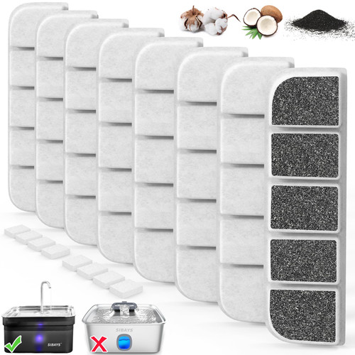 SIBAYS 8 Pack Dog Water Fountain Filters Replacement for SIBAYS 355oz/2.8Gal/10.5L Large Dog Water Fountain(FS70), Made of Activated Carbon and PP Cotton, Food Grade Water Fountain Filters(Model: L07)
